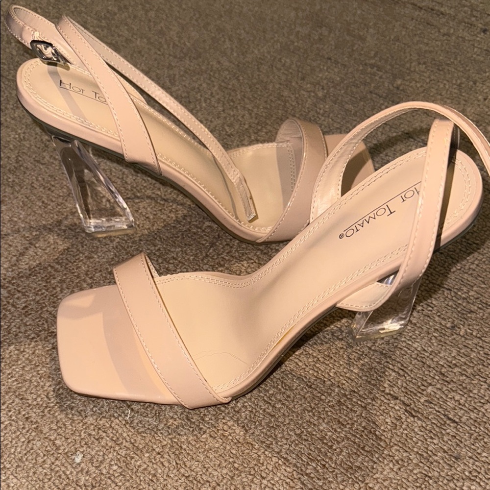 Hot Tomato Cream Square Toe with Clear Block Heels